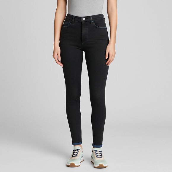 NWOT FRAME Le One Skinny Quill Two Toned High Waist Denim Jeans Black Blue‎ 1 - Picture 1 of 5